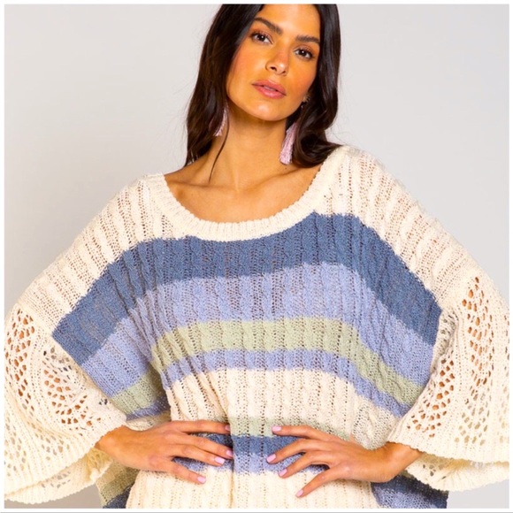 POL Oversized Stripe Crochet Bell Sleeve Sweater - Picture 10 of 10